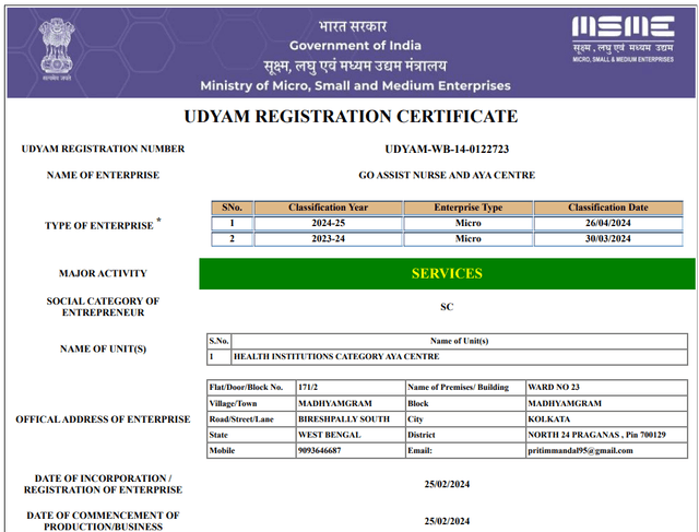 Udyam Registration Certificate